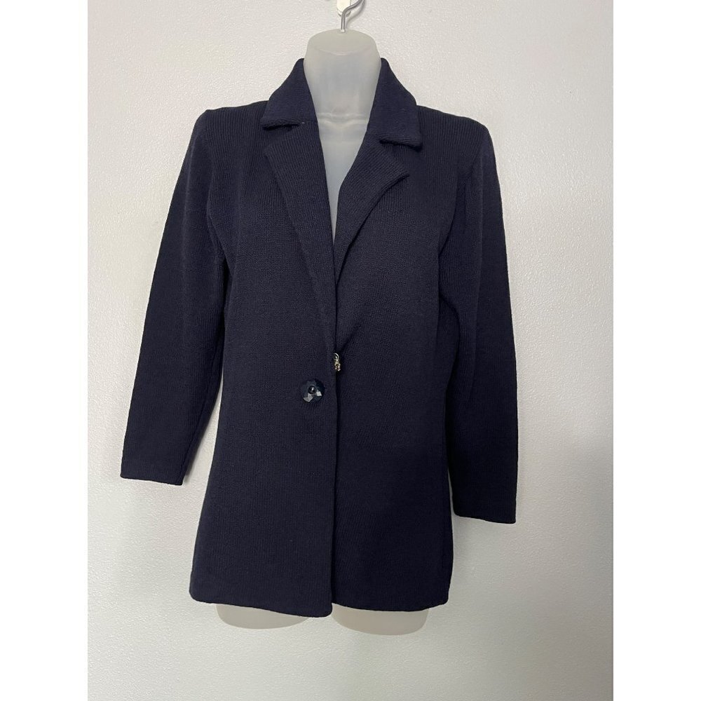 Vintage St. John Sportswear Classic Knit Jacket Blazer SZ P Button Collared Navy - Picture 3 of 12